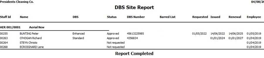 DBSSiteReport