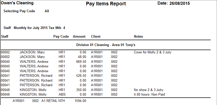 PayItemCodeReport